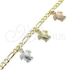 Pulsera de Dije 03.351.0094.07 Oro Laminado, Diseño de Tortuga, Pulido, Tres Tonos (05 MM Thickness, 7 Inches Length)