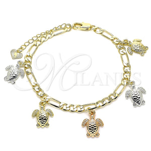 Pulsera de Dije 03.351.0094.07 Oro Laminado, Diseño de Tortuga, Pulido, Tres Tonos (05 MM Thickness, 7 Inches Length)