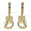 Argolla Huggie 02.377.0002.15 Oro Laminado, Diseño de Búho, con Multicolor Micro Pave, Pulido, Tono Dorado