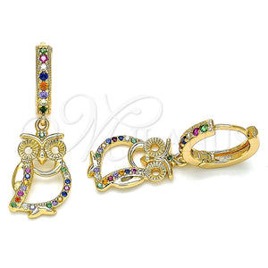 Argolla Huggie 02.377.0002.15 Oro Laminado, Diseño de Búho, con Multicolor Micro Pave, Pulido, Tono Dorado