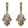 Argolla Huggie 02.377.0004.15 Oro Laminado, Diseño de Judaica y Mano de Dios, con Micro Pave Multicolor, Pulido, Tono Dorado