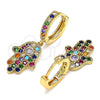 Argolla Huggie 02.377.0004.15 Oro Laminado, Diseño de Judaica y Mano de Dios, con Micro Pave Multicolor, Pulido, Tono Dorado