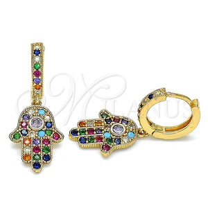 Argolla Huggie 02.377.0004.15 Oro Laminado, Diseño de Mano de Dios, con Multicolor Micro Pave, Pulido, Tono Dorado
