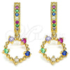Argolla Huggie 02.377.0006.15 Oro Laminado, con Multicolor Micro Pave, Pulido, Tono Dorado