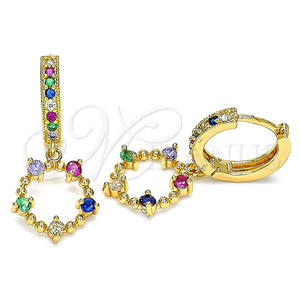 Argolla Huggie 02.377.0006.15 Oro Laminado, con Multicolor Micro Pave, Pulido, Tono Dorado