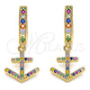 Argolla Huggie 02.377.0009.15 Oro Laminado, Diseño de Ancla, con Multicolor Micro Pave, Pulido, Tono Dorado