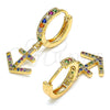 Argolla Huggie 02.377.0009.15 Oro Laminado, Diseño de Ancla, con Multicolor Micro Pave, Pulido, Tono Dorado