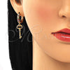 Argolla Huggie 02.377.0010.15 Oro Laminado, Diseño de Llave, con Multicolor Micro Pave, Pulido, Tono Dorado