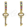 Argolla Huggie 02.377.0010.15 Oro Laminado, Diseño de Llave, con Multicolor Micro Pave, Pulido, Tono Dorado