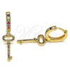 Argolla Huggie 02.377.0010.15 Oro Laminado, Diseño de Llave, con Multicolor Micro Pave, Pulido, Tono Dorado