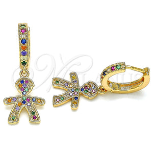 Argolla Huggie 02.377.0011.15 Oro Laminado, con Multicolor Micro Pave, Pulido, Tono Dorado
