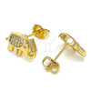 Arete Dormilona 02.377.0016 Oro Laminado, Diseño de Elefante, con Blanca Micro Pave, Pulido, Tono Dorado