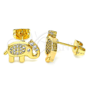 Arete Dormilona 02.377.0016 Oro Laminado, Diseño de Elefante, con Blanca Micro Pave, Pulido, Tono Dorado