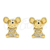 Arete Dormilona 02.377.0018 Oro Laminado, Diseño de Osito, con Blanca Micro Pave, Pulido, Tono Dorado