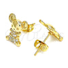 Arete Dormilona 02.377.0018 Oro Laminado, Diseño de Osito, con Blanca Micro Pave, Pulido, Tono Dorado