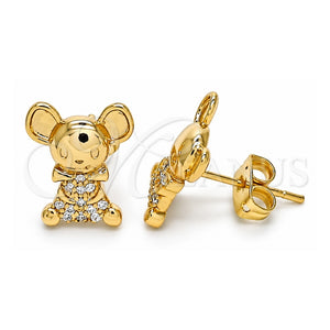 Arete Dormilona 02.377.0018 Oro Laminado, Diseño de Osito, con Micro Pave Blanca, Pulido, Tono Dorado
