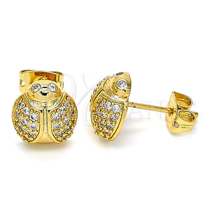 Arete Dormilona 02.377.0020 Oro Laminado, Diseño de Mariquita, con Blanca Micro Pave, Pulido, Tono Dorado