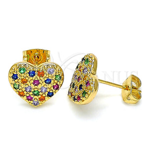 Arete Dormilona 02.377.0022 Oro Laminado, Diseño de Corazón, con Multicolor Zirconia Cubica, Pulido, Tono Dorado