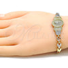 Pulsera Elegante 03.253.0051.07 Oro Laminado, Diseño de Guadalupe y Oja, Pulido, Tres Tonos (11 MM Thickness, 11 Inches Length)