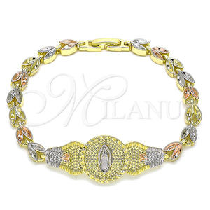 Pulsera Elegante 03.253.0051.07 Oro Laminado, Diseño de Guadalupe y Oja, Pulido, Tres Tonos (11 MM Thickness, 11 Inches Length)