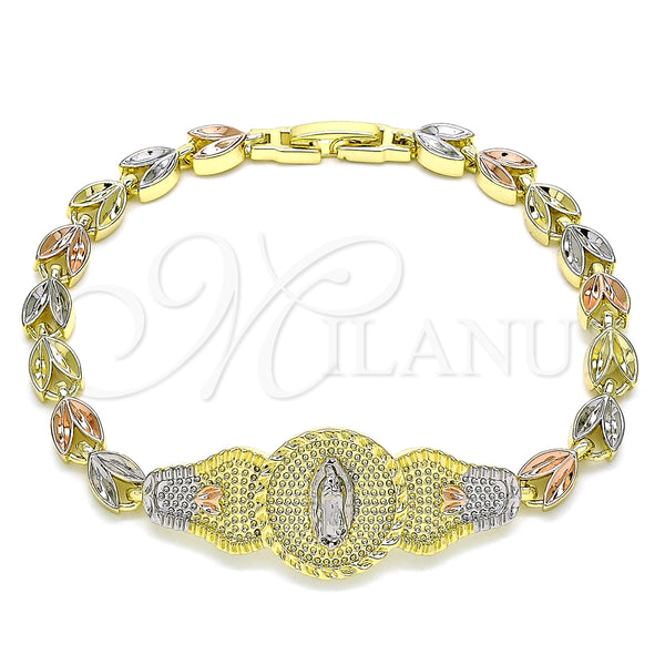 Pulsera Elegante 03.253.0051.07 Oro Laminado, Diseño de Guadalupe y Oja, Pulido, Tres Tonos (11 MM Thickness, 11 Inches Length)