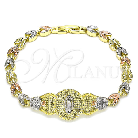 Pulsera Elegante 03.253.0051.07 Oro Laminado, Diseño de Guadalupe y Oja, Pulido, Tres Tonos (11 MM Thickness, 11 Inches Length)