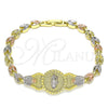 Pulsera Elegante 03.253.0051.07 Oro Laminado, Diseño de Guadalupe y Oja, Pulido, Tres Tonos (11 MM Thickness, 11 Inches Length)