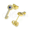Arete Dormilona 02.344.0053 Oro Laminado, Diseño de Llave, con Zafiro Azul and Blanca Micro Pave, Pulido, Tono Dorado