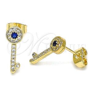 Arete Dormilona 02.344.0053 Oro Laminado, Diseño de Llave, con Zafiro Azul and Blanca Micro Pave, Pulido, Tono Dorado