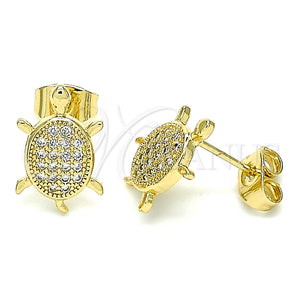 Arete Dormilona 02.344.0054 Oro Laminado, Diseño de Tortuga, con Blanca Micro Pave, Pulido, Tono Dorado