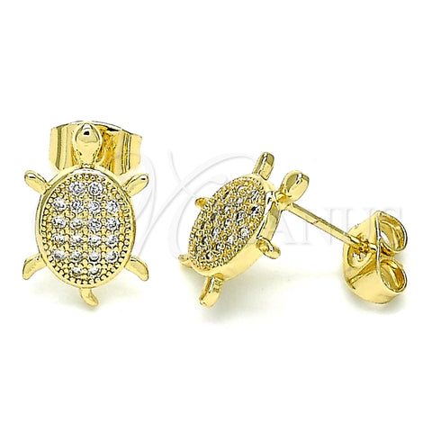 Arete Dormilona 02.344.0054 Oro Laminado, Diseño de Tortuga, con Blanca Micro Pave, Pulido, Tono Dorado