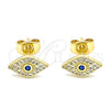 Arete Dormilona 02.344.0056 Oro Laminado, Diseño de Ojo Griego, con Zafiro Azul and Blanca Micro Pave, Pulido, Tono Dorado