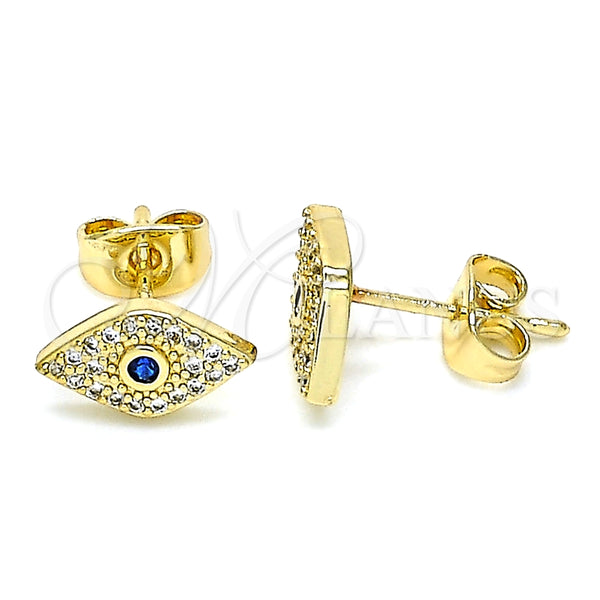 Arete Dormilona 02.344.0056 Oro Laminado, Diseño de Ojo Griego, con Zafiro Azul and Blanca Micro Pave, Pulido, Tono Dorado