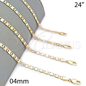Gargantilla Basica 04.65.0207.24 Oro Laminado, Diseño de Mariner, Diamantado, Tres Tonos (04 MM Thickness, 24 Inches Length)