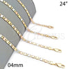 Gargantilla Basica 04.65.0207.24 Oro Laminado, Diseño de Mariner, Diamantado, Tres Tonos (04 MM Thickness, 24 Inches Length)