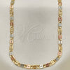 Gargantilla Basica 04.65.0208.24 Oro Laminado, Diseño de Pave Mariner, Diamantado, Tres Tonos (04 MM Thickness, 24 Inches Length)