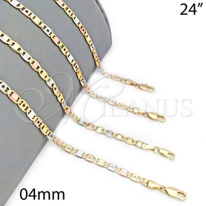 Gargantilla Basica 04.65.0208.24 Oro Laminado, Diseño de Pave Mariner, Diamantado, Tres Tonos (04 MM Thickness, 24 Inches Length)