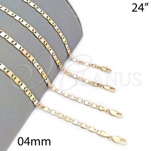 Gargantilla Basica 04.65.0209.24 Oro Laminado, Diseño de Mariner, Diamantado, Tres Tonos (04 MM Thickness, 24 Inches Length)