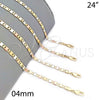 Gargantilla Basica 04.65.0209.24 Oro Laminado, Diseño de Mariner, Diamantado, Tres Tonos (04 MM Thickness, 24 Inches Length)