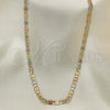 Gargantilla Basica 04.65.0210.24 Oro Laminado, Diamantado, Tres Tonos (04 MM Thickness, 24 Inches Length)