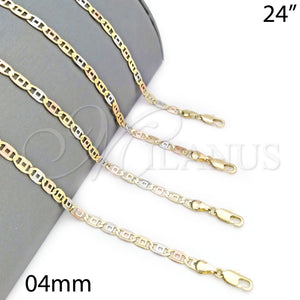 Gargantilla Basica 04.65.0210.24 Oro Laminado, Diamantado, Tres Tonos (04 MM Thickness, 24 Inches Length)