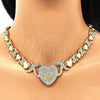 Collar, Pulsera y Dije 06.372.0011 Oro Laminado, Diseño de Corazón y Besos y Abrazos, con Blanca Cristal, Pulido, Tono Dorado