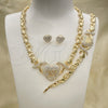 Collar, Pulsera y Dije 06.372.0011 Oro Laminado, Diseño de Corazón y Besos y Abrazos, con Blanca Cristal, Pulido, Tono Dorado