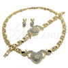 Collar, Pulsera y Dije 06.372.0011 Oro Laminado, Diseño de Corazón y Besos y Abrazos, con Blanca Cristal, Pulido, Tono Dorado