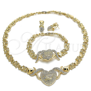 Collar, Pulsera y Dije 06.372.0011 Oro Laminado, Diseño de Corazón y Besos y Abrazos, con Blanca Cristal, Pulido, Tono Dorado