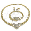 Collar, Pulsera y Dije 06.372.0011 Oro Laminado, Diseño de Corazón y Besos y Abrazos, con Blanca Cristal, Pulido, Tono Dorado