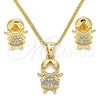 Juego de Arete y Dije de Adulto 10.156.0223 Oro Laminado, Diseño de Niñita Pequeña, con Blanca Micro Pave, Pulido, Tono Dorado