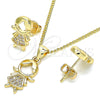 Juego de Arete y Dije de Adulto 10.156.0223 Oro Laminado, Diseño de Niñita Pequeña, con Blanca Micro Pave, Pulido, Tono Dorado