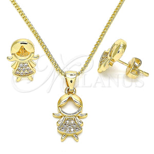 Juego de Arete y Dije de Adulto 10.156.0223 Oro Laminado, Diseño de Niñita Pequeña, con Blanca Micro Pave, Pulido, Tono Dorado