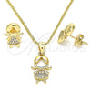 Juego de Arete y Dije de Adulto 10.156.0223 Oro Laminado, Diseño de Niñita Pequeña, con Blanca Micro Pave, Pulido, Tono Dorado